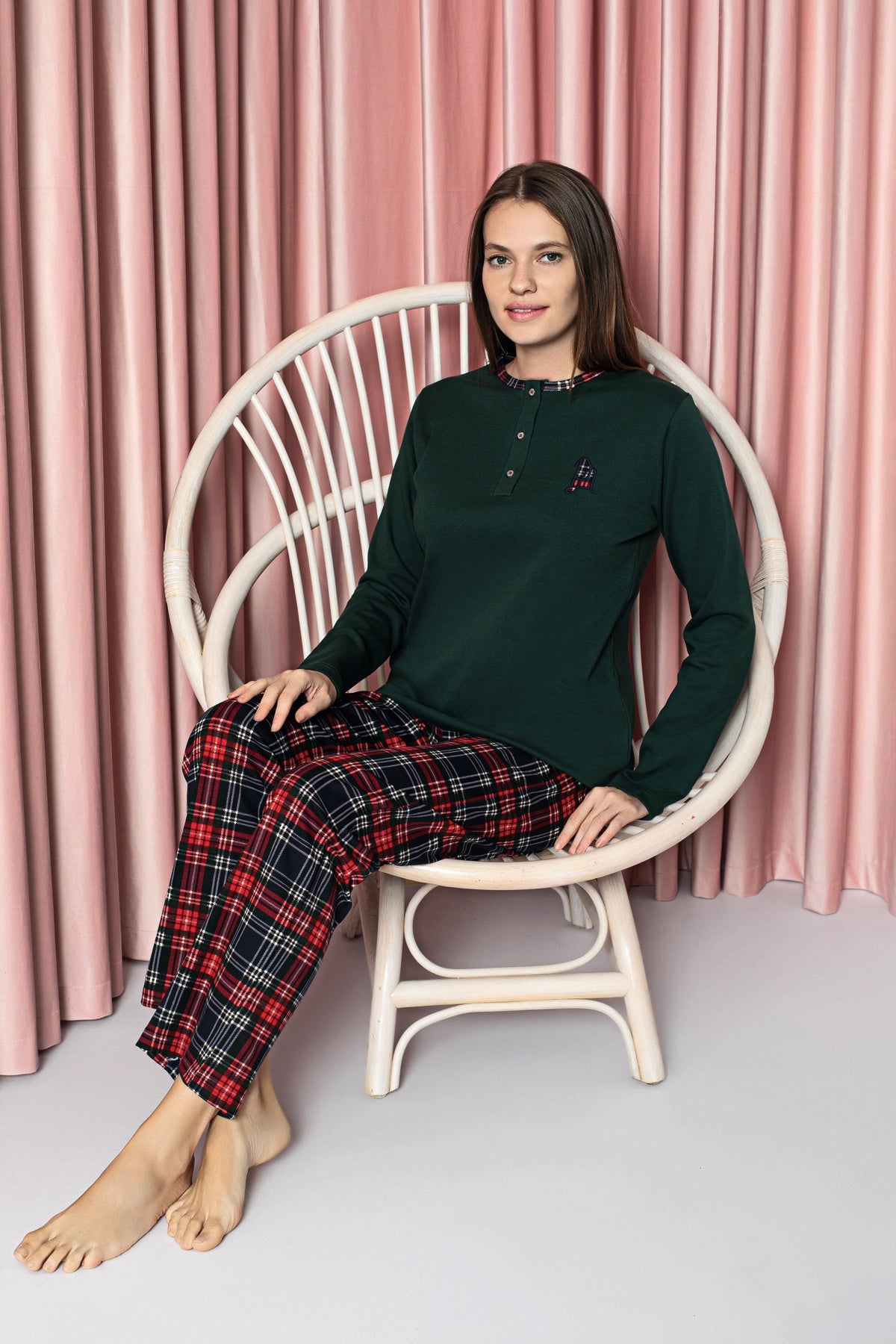 Women's Pajama Set Youth Interlock Bottom Plaid Cotton Seasonal W20382247