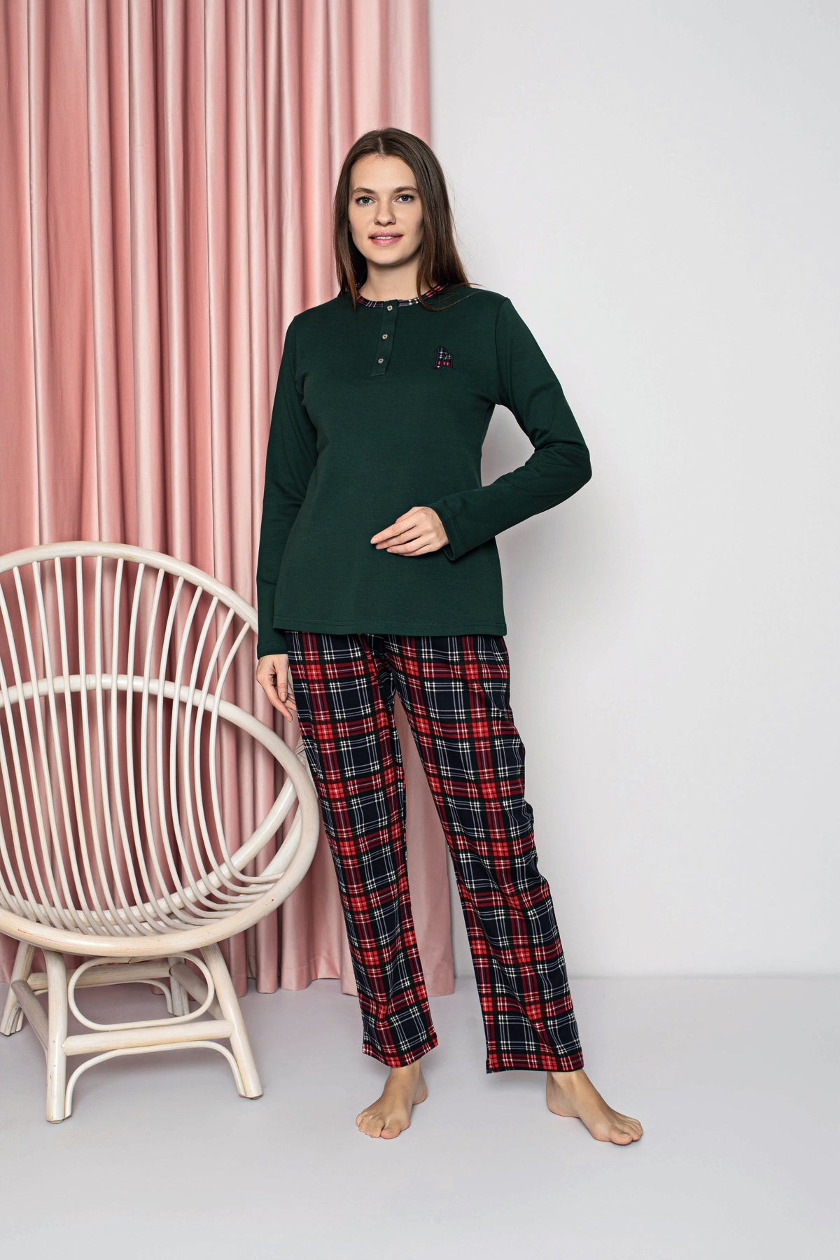 Women's Pajama Set Youth Interlock Bottom Plaid Cotton Seasonal W20382247