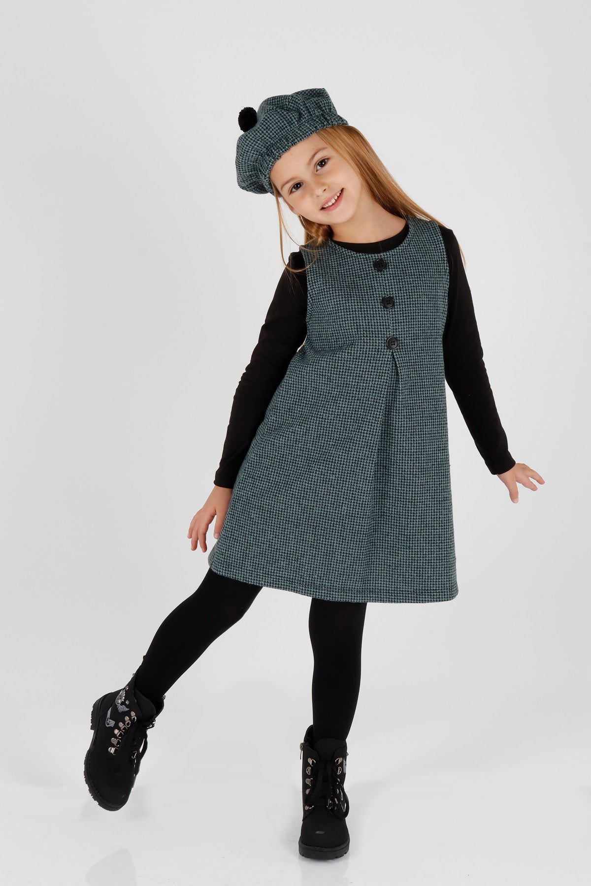 Girl's Button Detailed Badili Hat Dress Ak2403